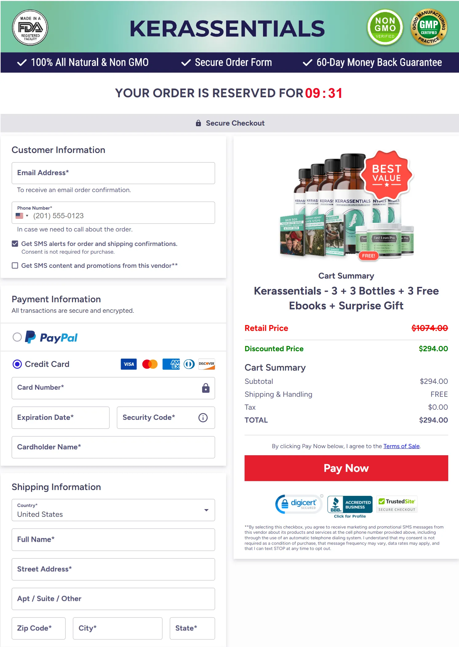 Kerassentials checkout page